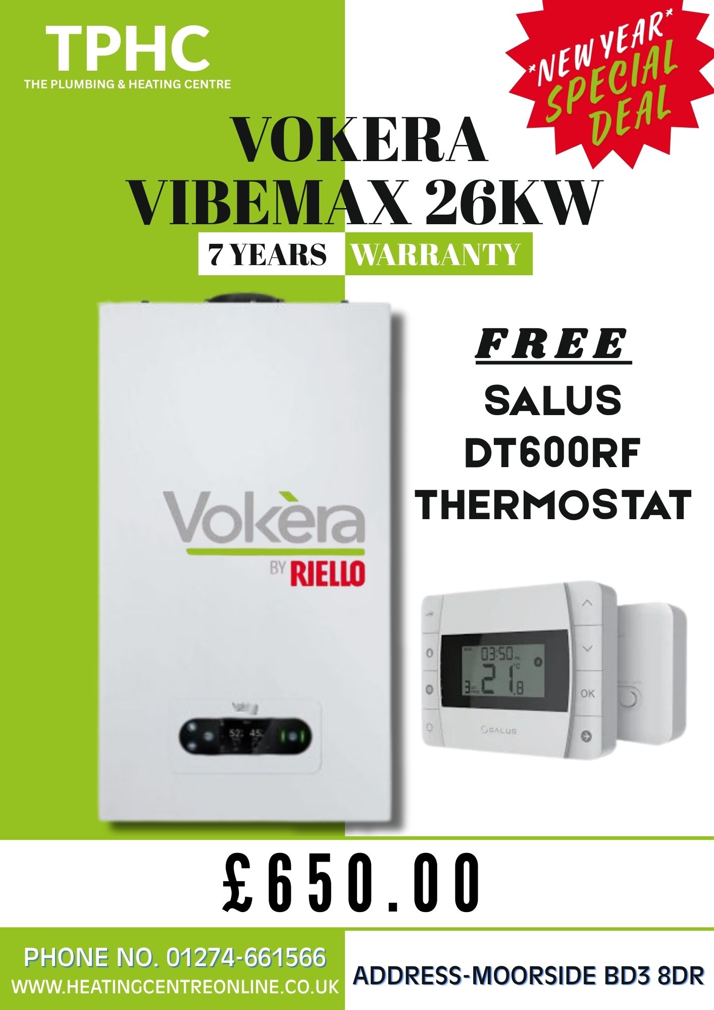 VOKERA VIBEMAX 26KW - 7 Years warranty - Free SALUS DT600rf Thermostat